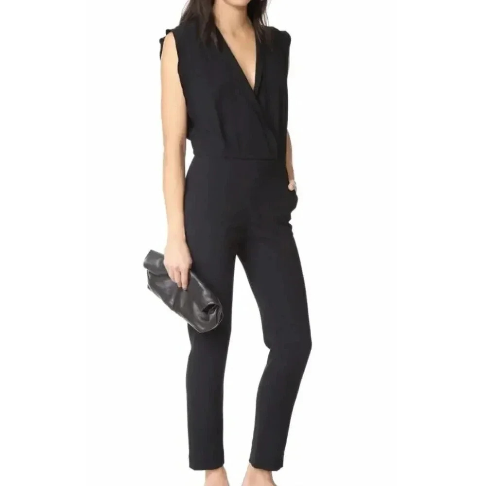 IRO black V-neck Loco Jumpsuit Scalloped Edge Size 34 US size 2